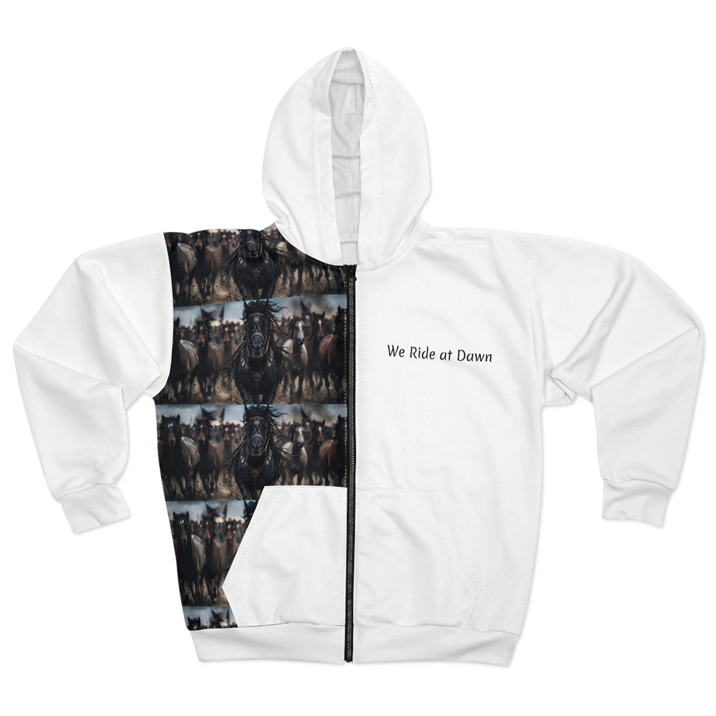 Horse Herd Pattern Zip Hoodie — Equestrian All-Over Print