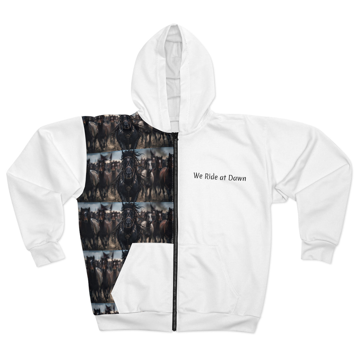 Horse Herd Pattern Zip Hoodie — Equestrian All-Over Print