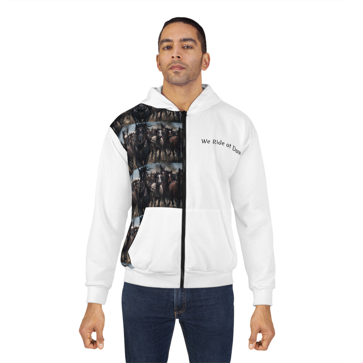 Horse Herd Pattern Zip Hoodie — Equestrian All-Over Print