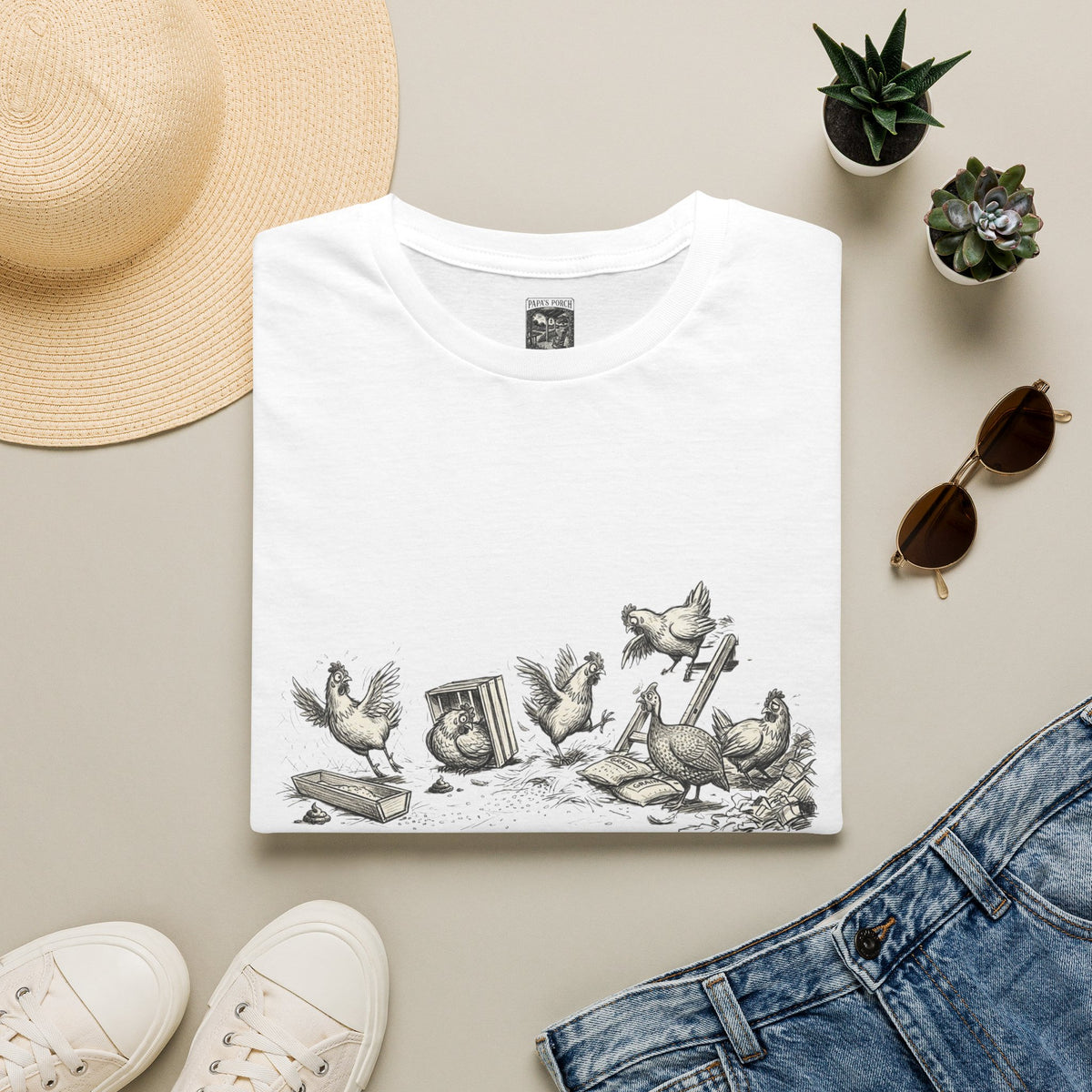 Chicken Coop T‑Shirt – 'Flock'in Stress' Funny Farm Animal Tee