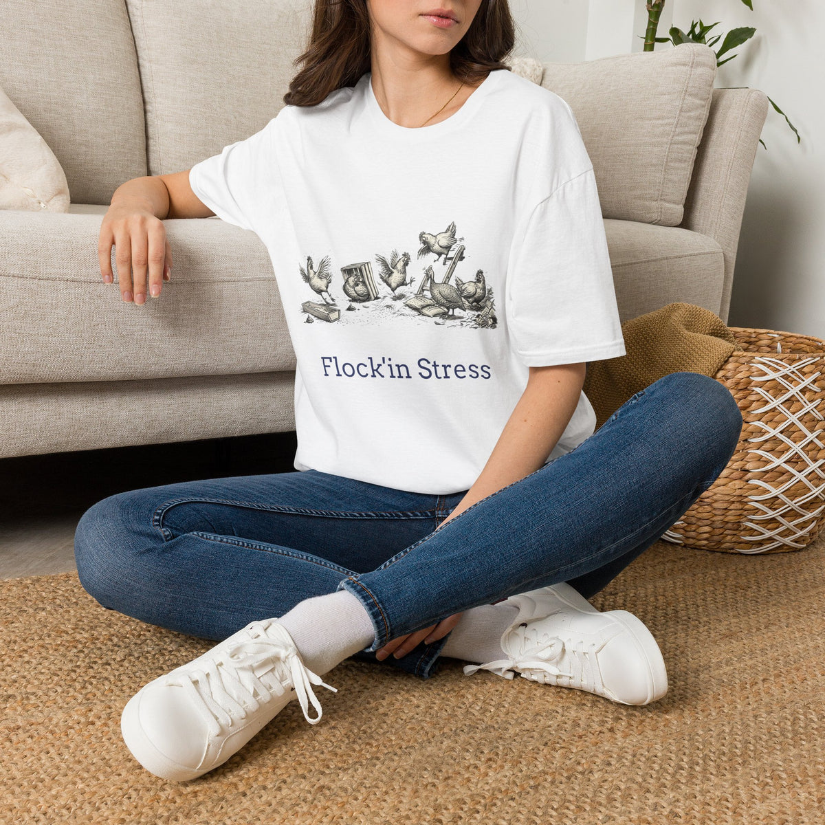 Chicken Coop T‑Shirt – 'Flock'in Stress' Funny Farm Animal Tee