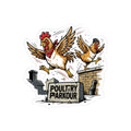 Poultry Parkour Kiss-Cut Sticker — Funny Chickens Rooftop Parkour Decal